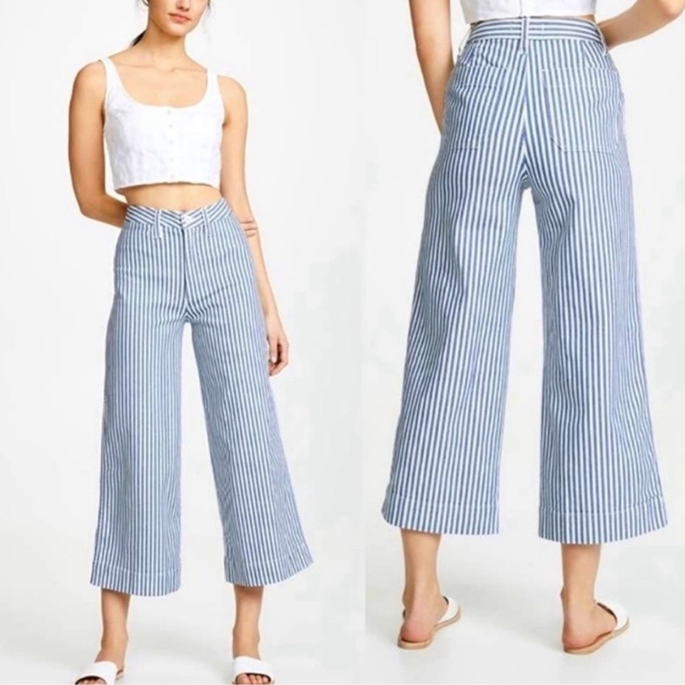 NEW Madewell Emmett Wide Leg Crop Pants Herringbone Railroad Stripe Women’s 32